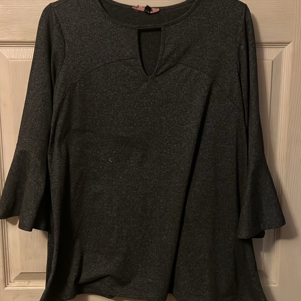 Chic Charcoal Women's Blouse with Flared Sleeves